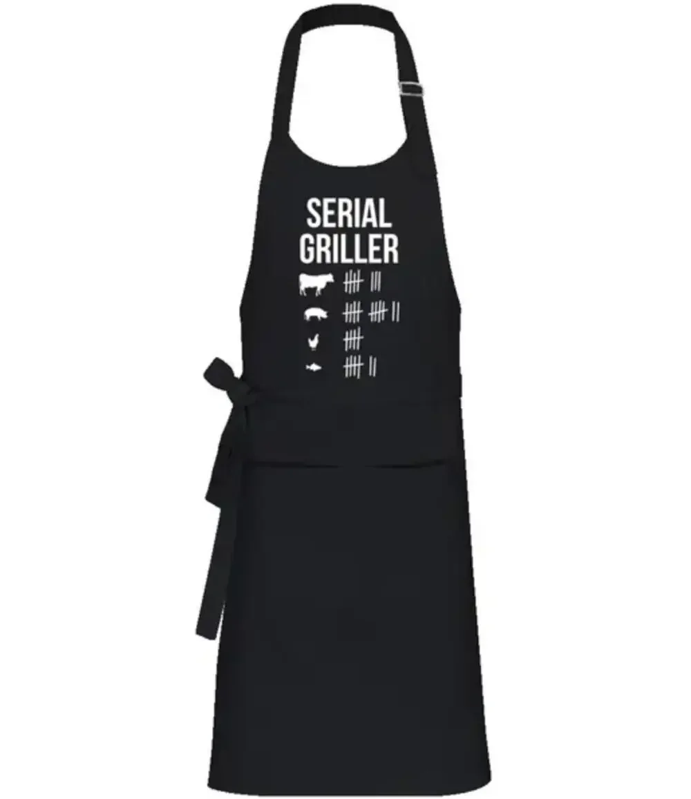 Serial Griller Barbecue Kitchen Apron Black Funny Cooking Dad Men's Chef Resto
